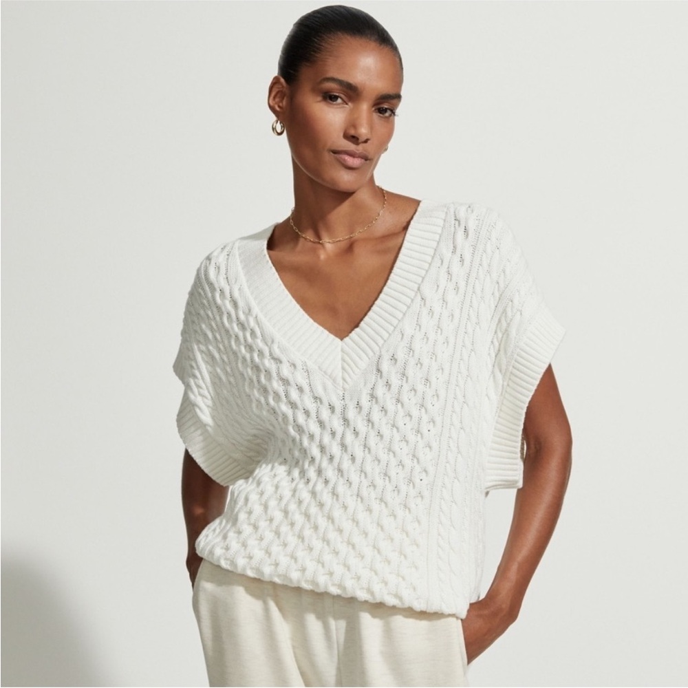 Varley Romelo White Cable Knit Sweater Vest